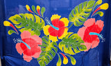 Hand Painted Sarong - Hibiscus Trio - - Blue - Turquoise - White