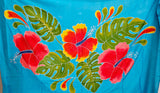 Hand Painted Sarong - Hibiscus Trio - - Blue - Turquoise - White