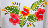 Hand Painted Sarong - Hibiscus Trio - - Blue - Turquoise - White