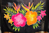 Hand Painted Sarong - Hibiscus Bouquet - - Black -Blue - Red - Turquoise