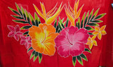 Hand Painted Sarong - Hibiscus Bouquet - - Black -Blue - Red - Turquoise
