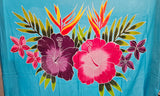 Hand Painted Sarong - Hibiscus Bouquet - - Black -Blue - Red - Turquoise