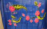 Hand Painted Sarong - Floral Cluster - - Black -Blue - Purple - White