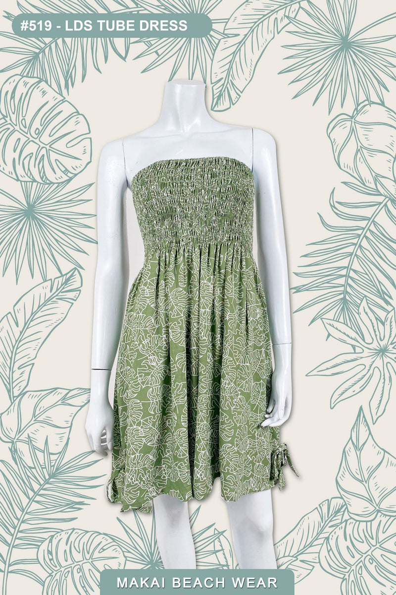 Ladies Tube Sun Dress -- Puka Monstera --- Green