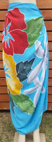 Sarong - Hibiscus Tiare Bouquet - Hand Painted on Black, Pink, Red,  or Turquoise Background