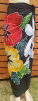 Sarong - Hibiscus Tiare Bouquet - Hand Painted on Black, Pink, Red,  or Turquoise Background