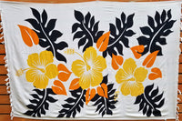 Screen Printed Full Sarong - Tri Hibiscus - Lime, Turquoise, Yellow/Black