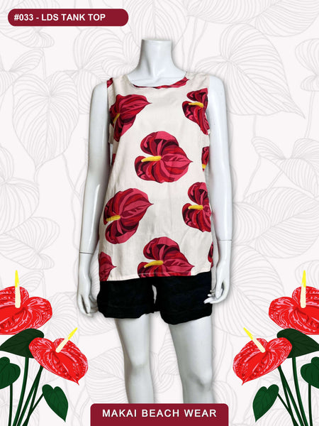 Ladies Tank Top - Anthurium Solo ---- Black - Cream