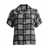 Black Patchwork Quilt Tropical Camp Blouse