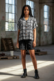 Black Patchwork Quilt Tropical Camp Blouse