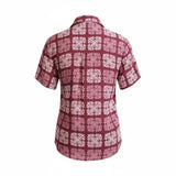 Cranberry Patchwork Quilt Tropical Camp Blouse