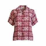 Cranberry Patchwork Quilt Tropical Camp Blouse