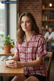Cranberry Patchwork Quilt Tropical Camp Blouse