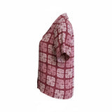 Cranberry Patchwork Quilt Tropical Camp Blouse