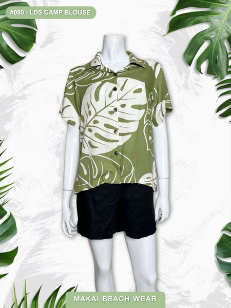 Ladies Camp Blouse - Ying Yang - Black, Silver, & Sage