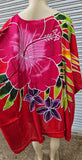 Hand Painted Caftan Poncho - Hibiscus Bouquet - Black, Blue, Turquoise, Red