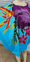 Hand Painted Caftan Poncho - Hibiscus Bouquet - Black, Blue, Turquoise, Red