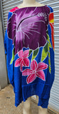 Hand Painted Caftan Poncho - Hibiscus Bouquet - Black, Blue, Turquoise, Red