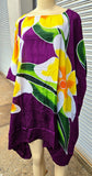 Hand Painted Caftan Poncho - Plumeria Beauty - Black, Purple, Pink