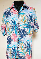 Men's Aloha Shirt - Spring ---- Turquoise/Gold -- Turquoise/Pink