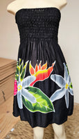 Ladies Hand Painted Tube Dress -- Tiare ---Black - Turquoise - Red - Purple