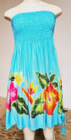 Ladies Hand Painted Tube Dress -- HIbiscus ---Black - Blue - Turquoise - Red