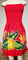 Ladies Hand Painted Tube Dress -- HIbiscus ---Black - Blue - Turquoise - Red