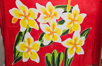 Hand Painted Sarong - Plumeria Beauty - - Black -Blue - Red - Turquoise