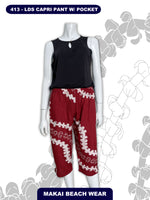 Ladies Capri Pants - Puakenikeni - Black/White, Black/Brown, Maroon, Olive, Slate Blue