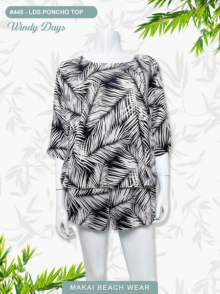 Ladies Poncho Top - Windy Days - Black & Sage