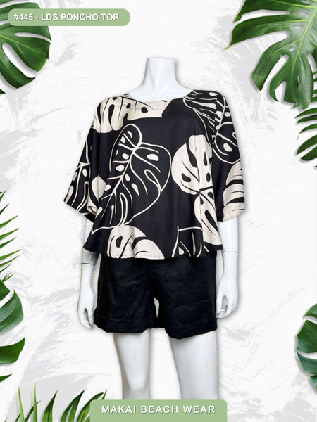 Ladies Poncho Top - Ying Yang - Black, Sage, & Silver