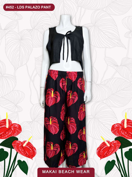 Ladies Palazo Pants - Anthurium Solo - Black & Cream