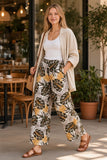Brown & Cream Bali Hai Tropical Wide-Leg Palazzo Pants