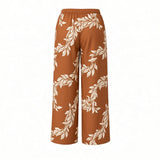Clay Brick Maili Lei Tropical Wide-Leg Palazzo Pants