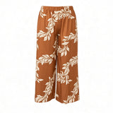 Clay Brick Maili Lei Tropical Wide-Leg Palazzo Pants