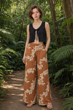 Clay Brick Maili Lei Tropical Wide-Leg Palazzo Pants