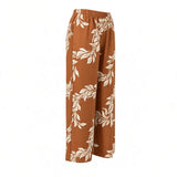 Clay Brick Maili Lei Tropical Wide-Leg Palazzo Pants