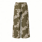 Taupe Maili Lei Tropical Wide-Leg Palazzo Pants