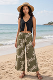 Taupe Maili Lei Tropical Wide-Leg Palazzo Pants