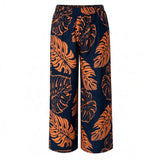 Black & Brown Monstera Tropical Wide-Leg Palazzo Pants
