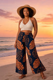 Black & Brown Monstera Tropical Wide-Leg Palazzo Pants