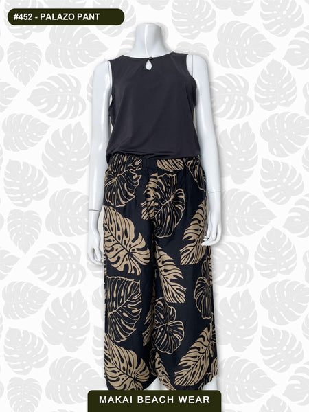 Ladies Palazzo Pants - Monstera - Black, Olive, Salmon