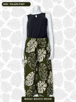 Ladies Palazzo Pants - Monstera - Black, Olive, Salmon