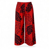 Red & Black Monstera Tropical Wide-Leg Palazzo Pants
