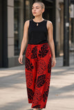 Red & Black Monstera Tropical Wide-Leg Palazzo Pants