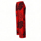 Red & Black Monstera Tropical Wide-Leg Palazzo Pants