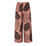 Salmon Monstera Tropical Wide-Leg Palazzo Pants