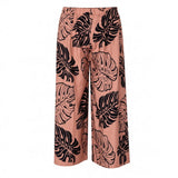 Salmon Monstera Tropical Wide-Leg Palazzo Pants
