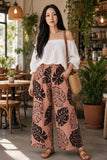 Salmon Monstera Tropical Wide-Leg Palazzo Pants