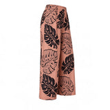 Salmon Monstera Tropical Wide-Leg Palazzo Pants
